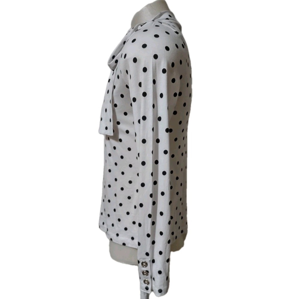 Tommy Hilfiger Top Size M Women's Polka Dot White Black Bow Neck Retro Blouse‎ - Picture 3 of 13